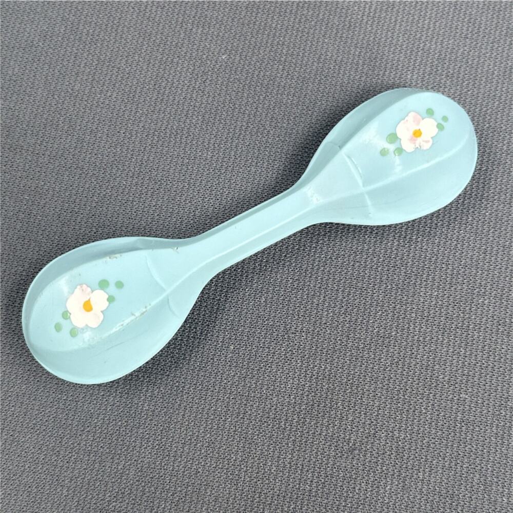 VTG Baby Rattle Blue Floral Celluloid 50s 60s Retro Cottagecore Farm House Prop